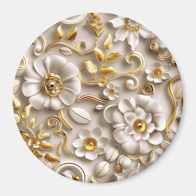 Stylized  White Floral Magnet (Front)