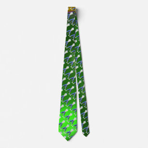 STYLIZED WHITE GREEN BLUE GOLFER ,GOLF PLAYERS NECK TIE