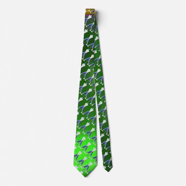 STYLIZED WHITE GREEN BLUE GOLFER ,GOLF PLAYERS NECK TIE (Front)