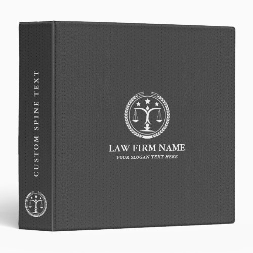 Stylized White Justice Logo Black Leather Texture 3 Ring Binder
