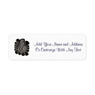 Stylized White on Black Treble Clef Music Doodle Label