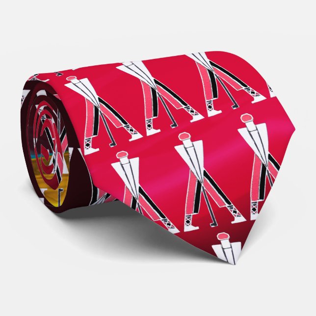 STYLIZED WHITE RED BURGUNDY GOLFER ,GOLF PLAYERS NECK TIE (Rolled)