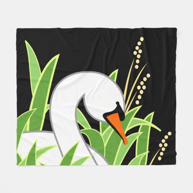 Stylized White Swan Fleece Blanket (Front (Horizontal))