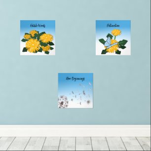 Stylized Wildflower Dandelion & Butterfly Yellow Wall Art Sets