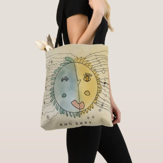 Stylized winking Sun and Moon plus Stars Tote Bag