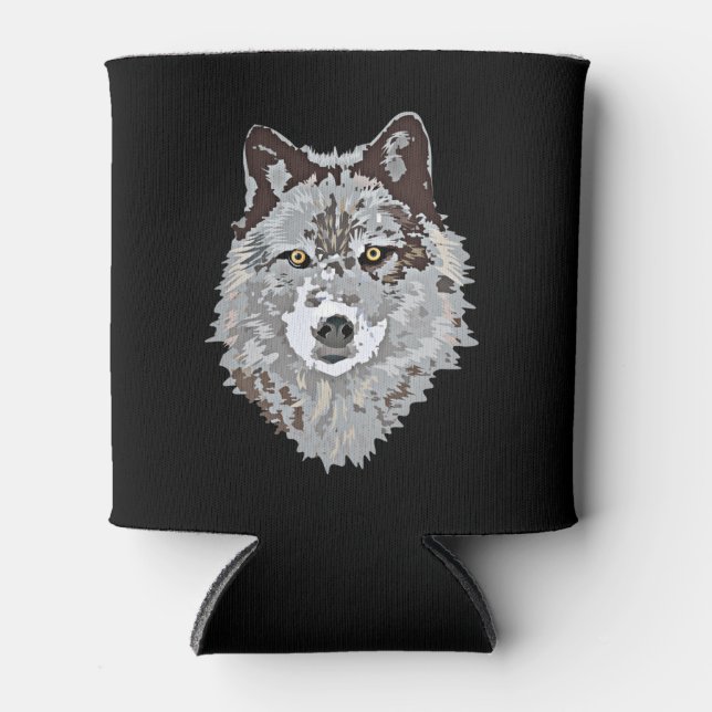 Stylized Wolf Head Can Cooler (Front)