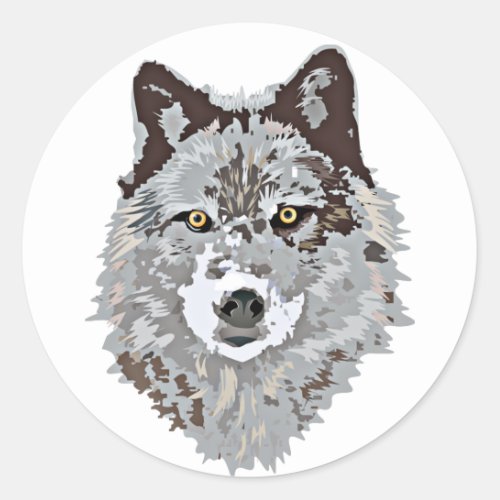 Stylized Wolf Head Classic Round Sticker