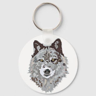 Stylized Wolf Head Keychain