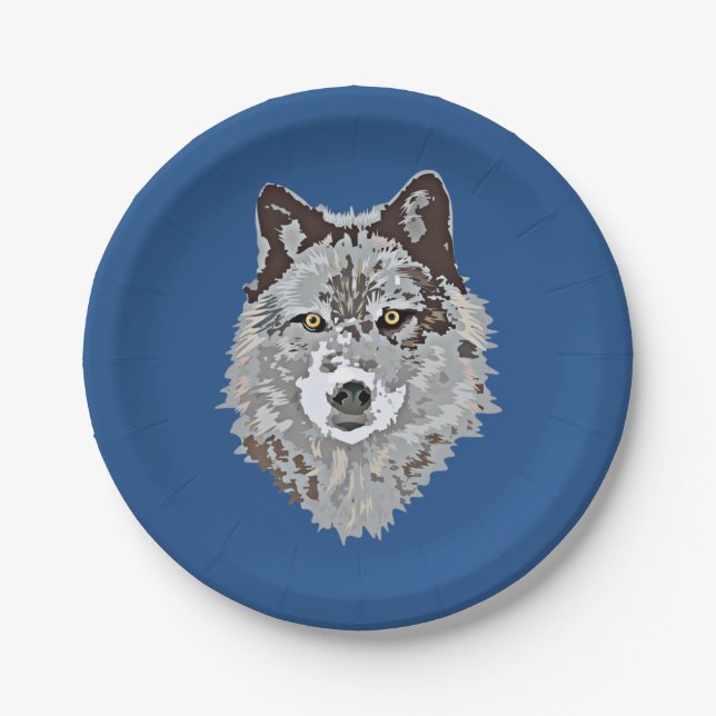 Stylized Wolf Head Paper Plates (Front)