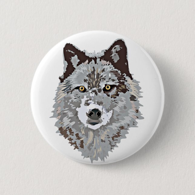 Stylized Wolf Head Pinback Button (Front)