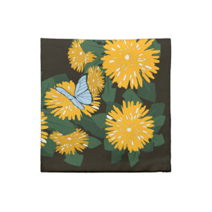 Stylized Yellow Dandelion Butterflies Brown Cloth Napkin