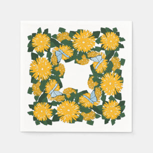 Stylized Yellow Wildflower Dandelion Butterflies Napkins