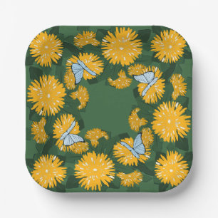 Stylized Yellow Wildflower Dandelion Butterflies Paper Plates