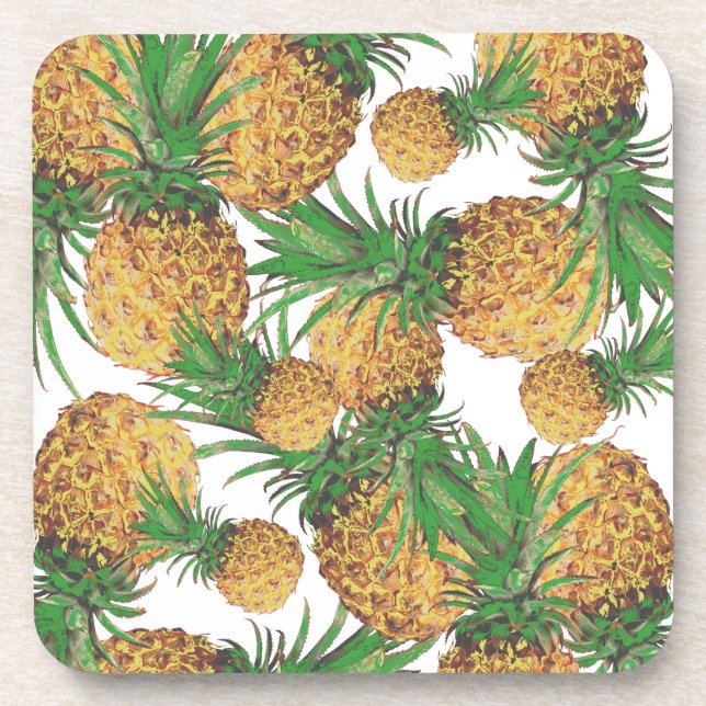 Stylized Yummy Pineapples Pattern Coaster (Front)