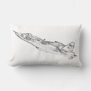 SU 25 Grach Soviet Frogfoot Plane Sketch Lumbar Pillow