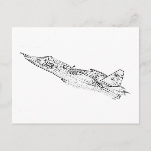 SU 25 Grach Soviet Frogfoot Plane Sketch Postcard