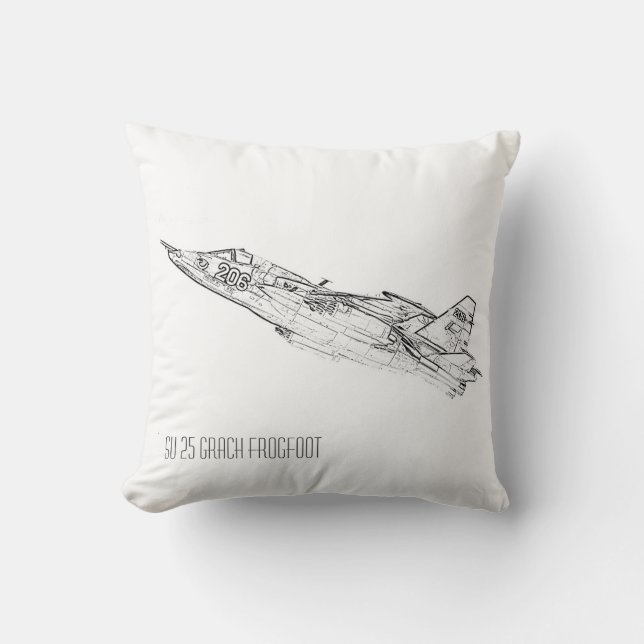 SU 25 Grach Soviet Frogfoot Plane Sketch Throw Pillow (Front)