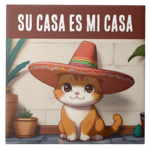 Su Casa es Mi Casa - Funny Spanish Cat Humor Ceramic Tile