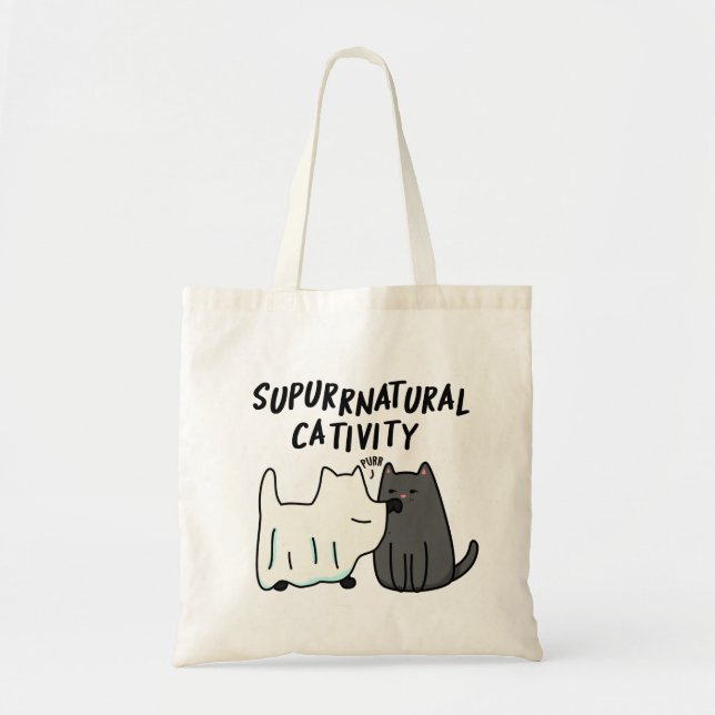 Su-purr-natural Cativity Funny Cat Pun  Tote Bag (Front)