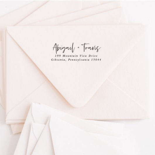 Suave Abigail & Travis Rubber Return Address Stamp (Front)