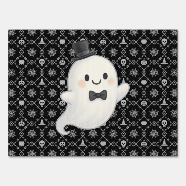 Suave cartoon ghost Halloween  Sign (Front)