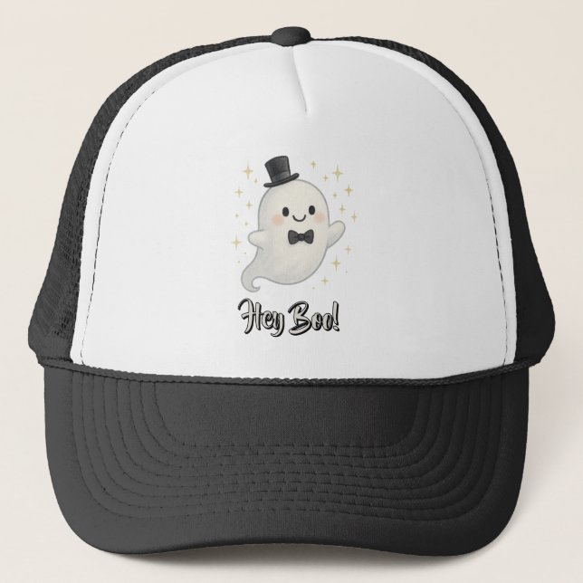 Suave cartoon Hey Boo ghost Halloween  Trucker Hat (Front)