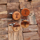 Suave Engraved Monogram Round Wooden Cufflinks (Front)