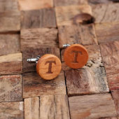 Suave Engraved Monogram Round Wooden Cufflinks (Front)