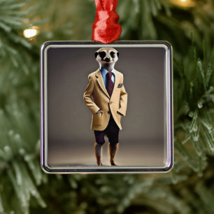 Suave Looking Meerkat Means Business, Metal Ornament