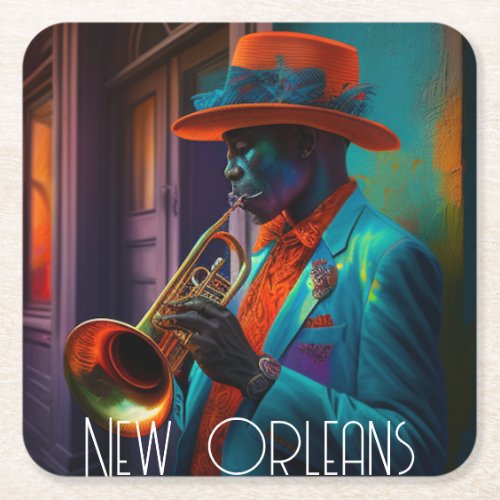 Suave New Orleans Jazz Trumpet Player  In NOLA    Square Paper Coaster