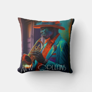 Suave New Orleans Jazz Trumpet Player In NOLA Throw Pillow