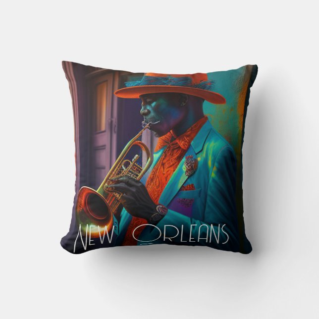 Suave New Orleans Jazz Trumpet Player  In NOLA    Throw Pillow (Front)