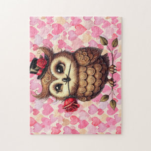 suave Owl with colorful hearts Valentine's Day Jigsaw Puzzle