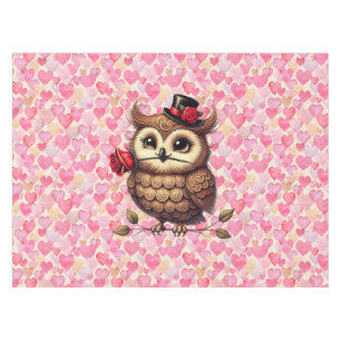 suave Owl with colorful hearts Valentine's Day Tablecloth