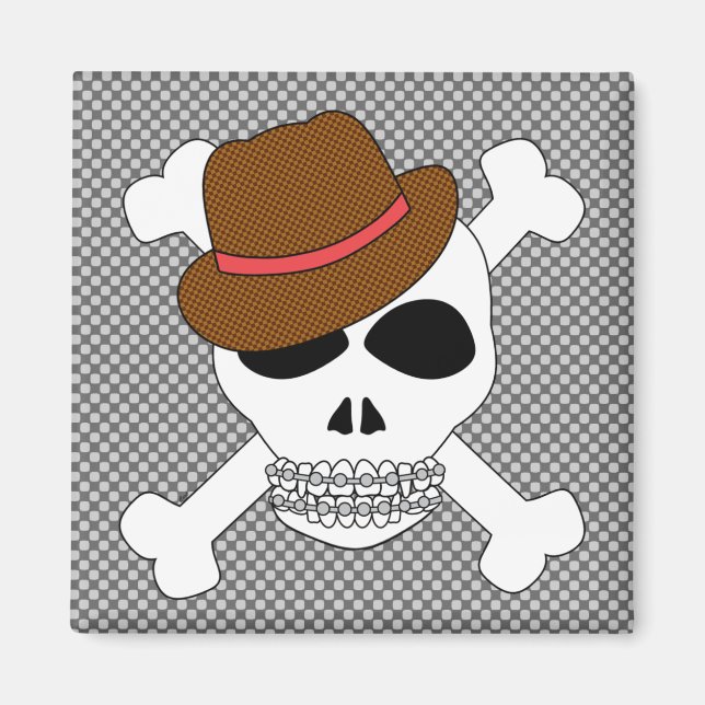 Suave Skull Crossbones with Fedora Magnet (Front)