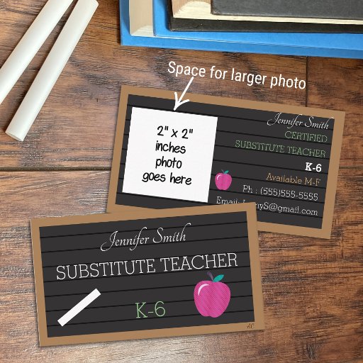 Customizable Sub Teacher Letter Board Big Photo Business Cards