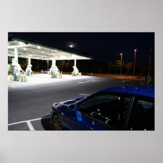 Subaru Impreza P1 night time pit stop on motor way Poster