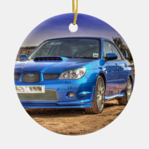 Subaru Impreza STi Hawkeye in Blue Ceramic Ornament