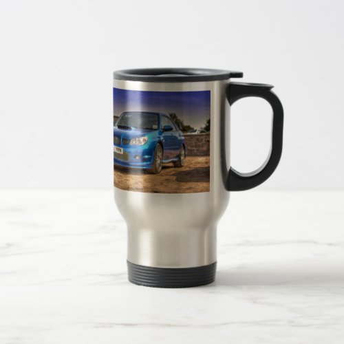 Subaru Impreza STi Hawkeye in Blue Travel Mug