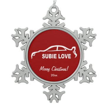 Subaru Impreza WRX STI Subbie Love Silhouette Snowflake Pewter Christmas Ornament