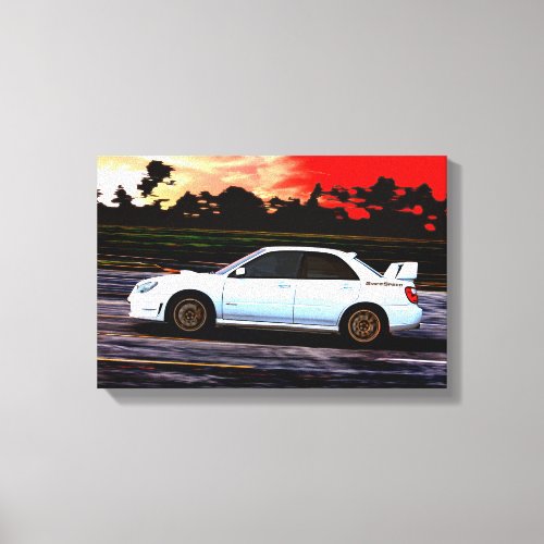 Subaru STi Racing at Sunset Canvas Print