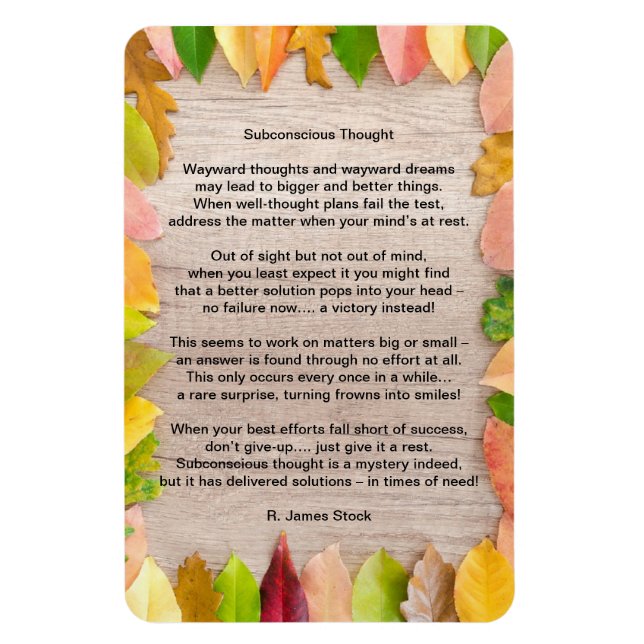 "Subconscious Thought" poem on 4"x6" flex. magnet (Vertical)