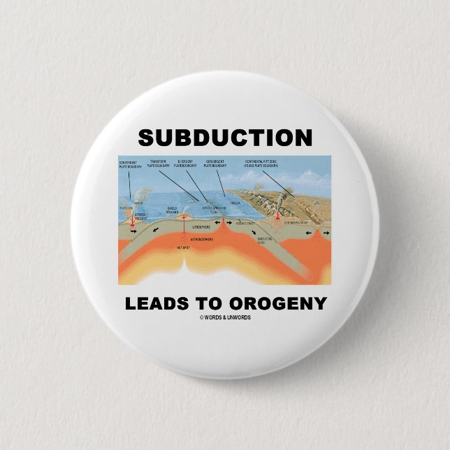 Subduction Leads To Orogeny (Geology Humor) Button (Front)