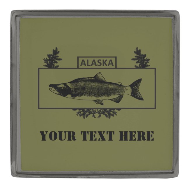 Subdued Alaska Combat Fisherman Badge Gunmetal Finish Lapel Pin (Front)