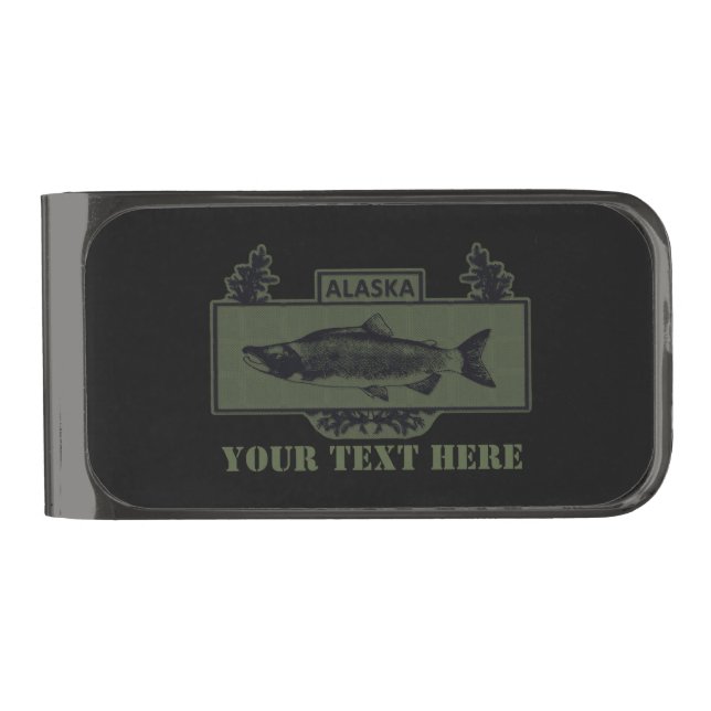 Subdued Alaska Combat Fisherman Badge Gunmetal Finish Money Clip (Front)