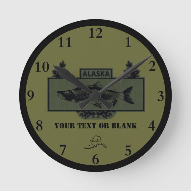 Subdued Alaska Combat Fisherman Badge Round Clock (Front)