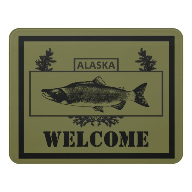 Subdued Alaska Combat Fisherman Badge - Welcome Door Sign (Contemporary Front)