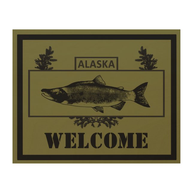 Subdued Alaska Combat Fisherman Badge - Welcome Wood Wall Art (Front)