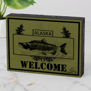 Subdued Alaska Combat Fisherman Badge - Welcome Wooden Box Sign