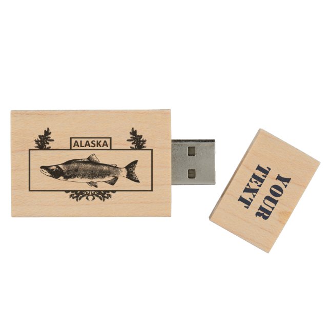 Subdued Alaska Combat Fisherman Badge Wood USB Flash Drive (Opened)